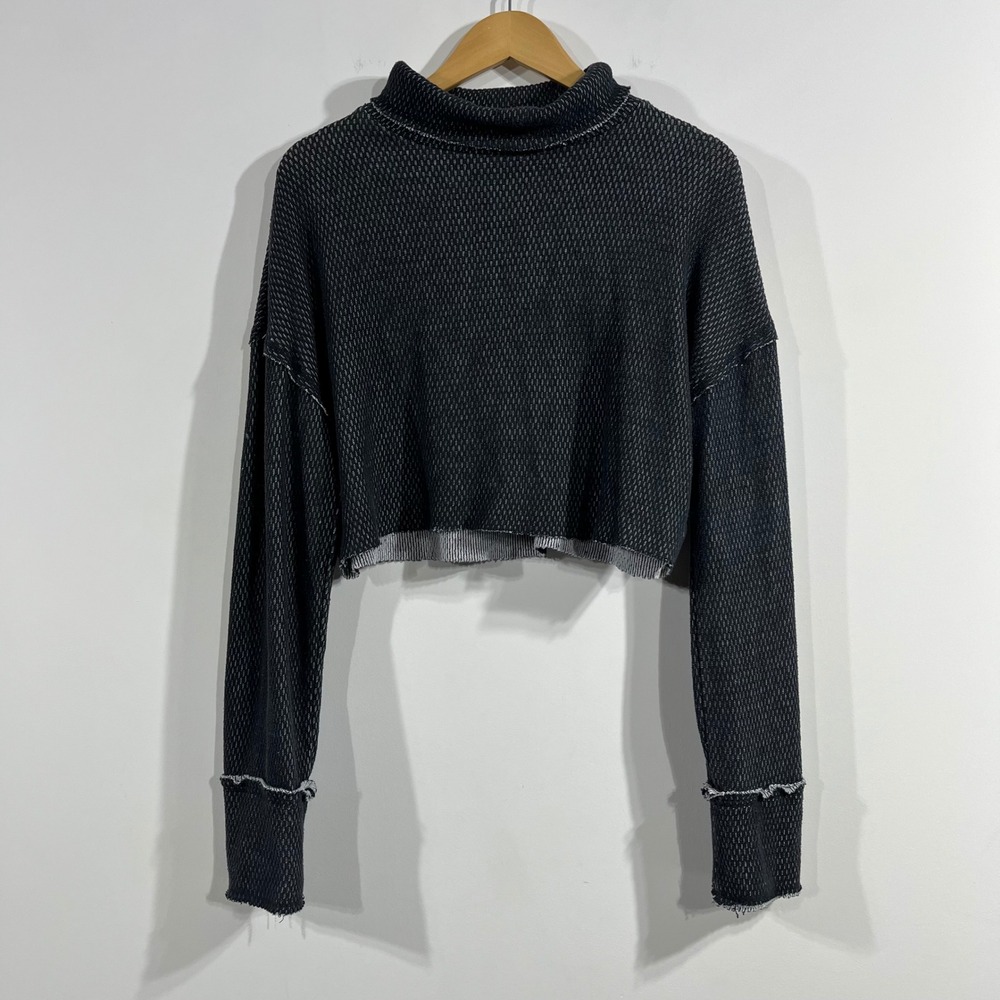 UO Grunge Fisherman Minimalist‎ Cropped Thermal Mock Neck Top Womens Medium